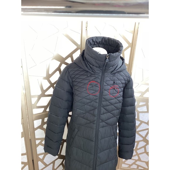 BERNARDO Quilted CALF Long Coat JACKET EcoPlume Fill HOODED ZIPPER  L Puffer - Picture 10 of 10